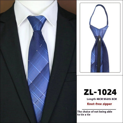 Men’s Formal Business Zipper Tie – Striped Jacquard Knot-Free Necktie