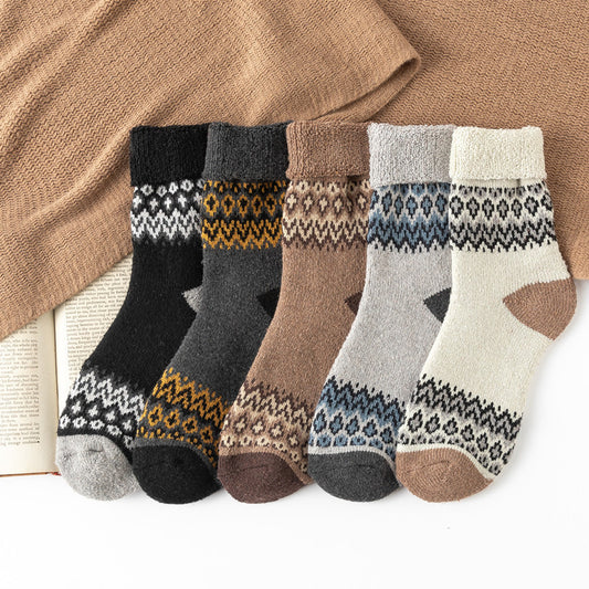 Unisex British Style Extra Thick Thermal Socks – Retro Warm Winter Dots Design (5 Pairs)