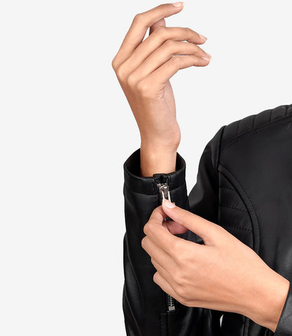 Women's Tall Black Biker Style Leather Jacket