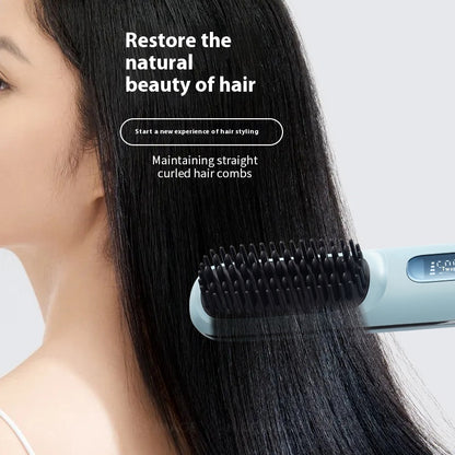 Rechargeable Ceramic Electric Hair Straightener Comb – Portable Wireless Ionic Styler
