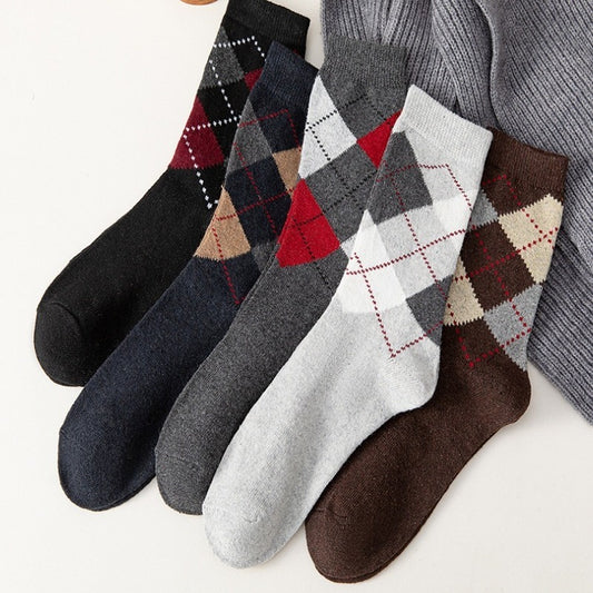 Wool Lined Socks – Check Pattern Warm Anti-Bacterial Deodorant Winter Socks (5 Pairs)