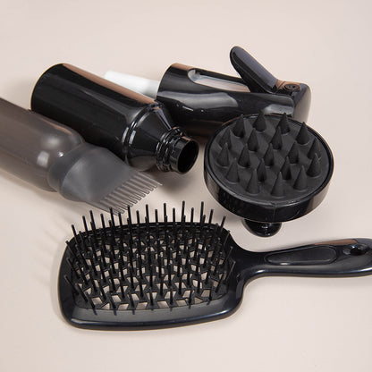 High Pressure Spray Bottle with Silicone Shampoo Brush & Hollow Hair Dyeing Comb Set