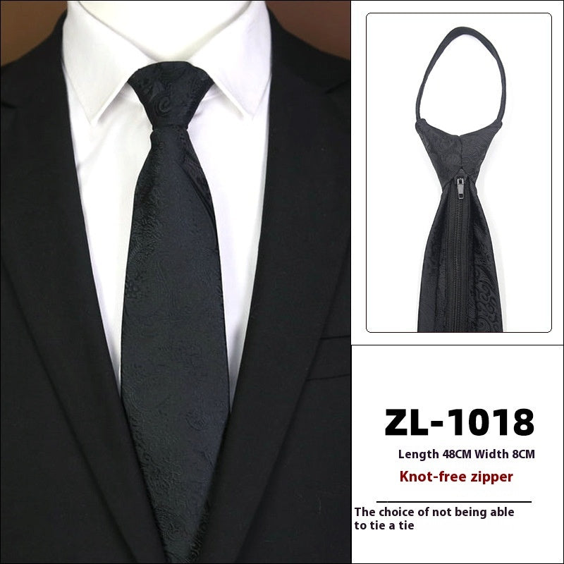 Men’s Formal Business Zipper Tie – Striped Jacquard Knot-Free Necktie