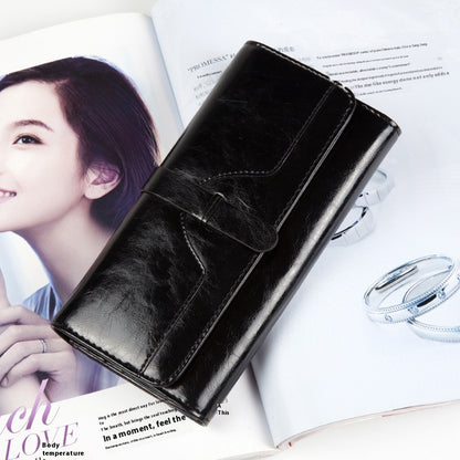 Pure Leather Women’s Tri-fold Wallet – Long Buckle Genuine Cowhide