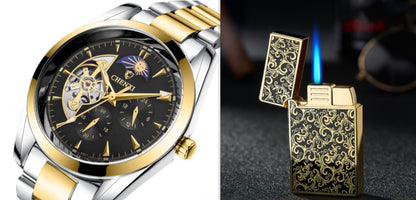 Men’s Business Mechanical Watch – Luxury Quartz Timepiece with Luminous Display & Moon Phase