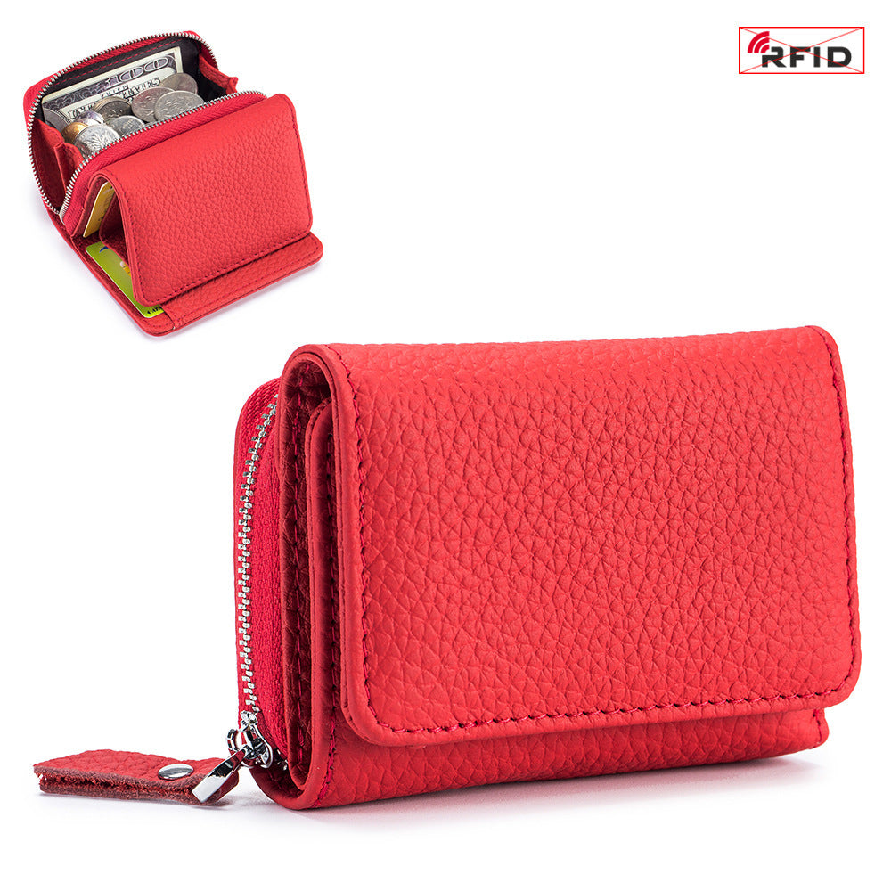 Women’s Leather Tri-fold RFID Wallet – Mini Large Capacity Coin & Card Holder