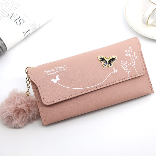 Ladies’ Long PU Leather Wallet – Butterfly Flower Design with Card, Cash & Phone Slots