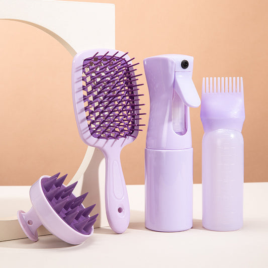 High Pressure Spray Bottle with Silicone Shampoo Brush & Hollow Hair Dyeing Comb Set