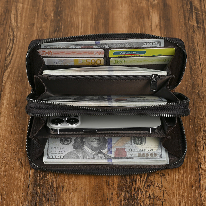 Women’s Fashion Double Zipper Long Wallet – Genuine Leather Anti-theft Card Holder