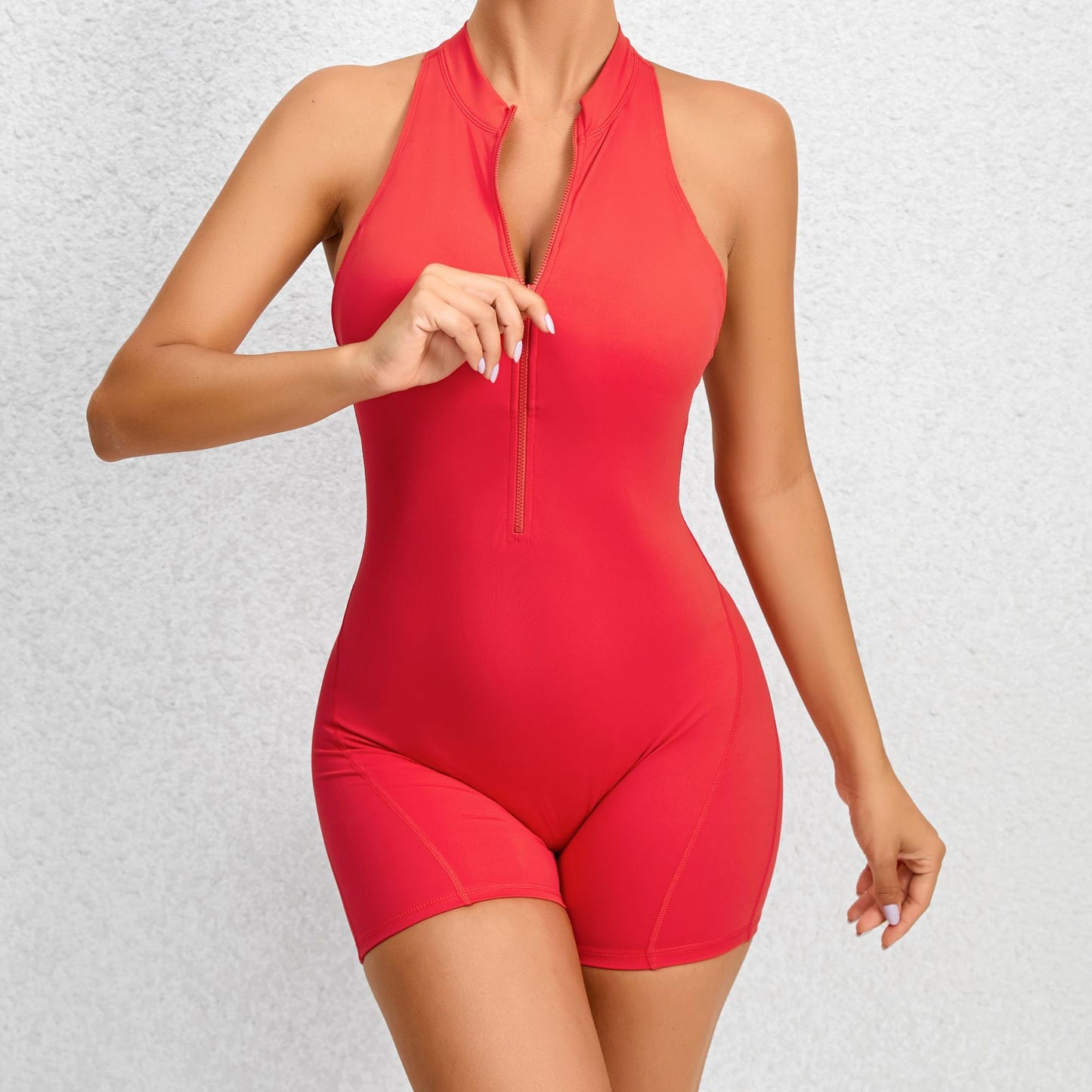 Women’s Zippered Yoga Fitness Jumpsuit – Sleeveless Butt Lifting Sportswear Tummy Control Shapewear