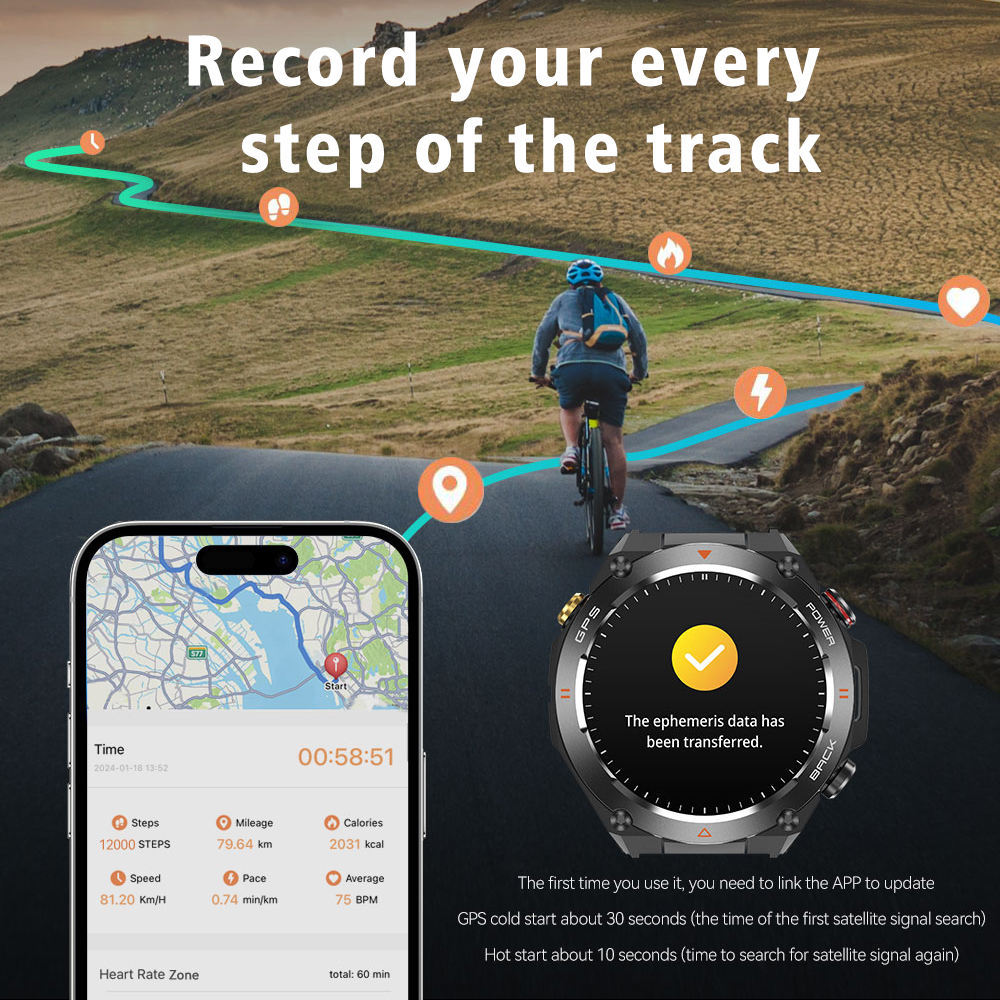SENBONO GPS Smart Watch for Men – 1.45" HD Screen, Altimeter, Barometer, Compass, AI Voice, Android & iPhone Compatible
