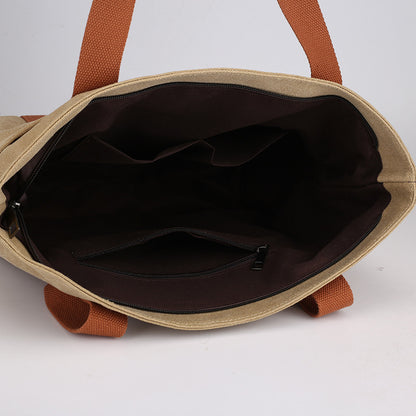 Casual Canvas Tote Bag for Women – Retro Solid Color Shoulder & Messenger Handbag
