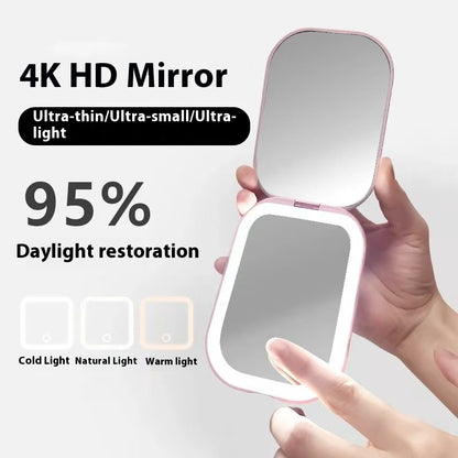 Ultra-Thin Foldable LED Makeup Mirror – Portable HD Cosmetic Mirror with 3-Color Light