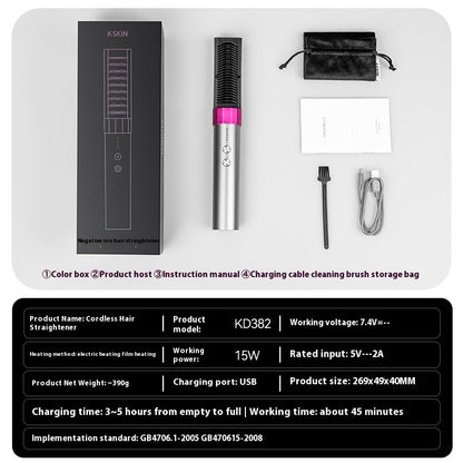 Anion Wireless Straight Comb – Rechargeable Portable Dual-Purpose Hair Styling Brush