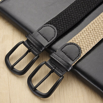Unisex Woven Elastic Belt – Stretch Canvas Punch-Free Belt with Alloy Buckle