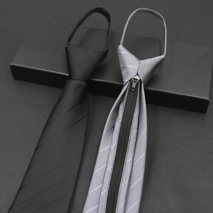 Men’s Formal Business Zipper Tie – Striped Jacquard Knot-Free Necktie
