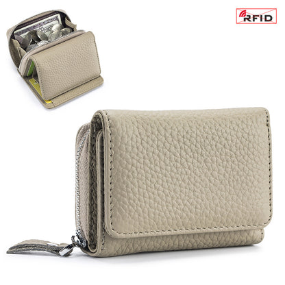 Women’s Leather Tri-fold RFID Wallet – Mini Large Capacity Coin & Card Holder