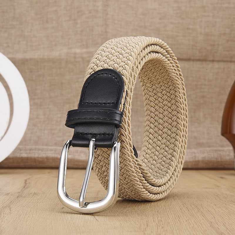 Unisex Woven Elastic Belt – Stretch Canvas Punch-Free Belt with Alloy Buckle