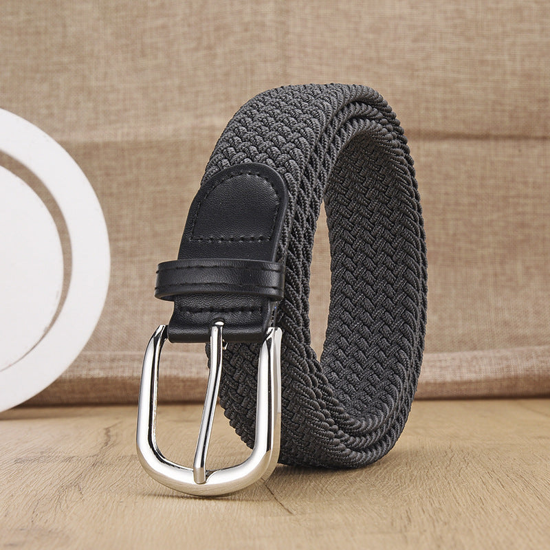 Unisex Woven Elastic Belt – Stretch Canvas Punch-Free Belt with Alloy Buckle