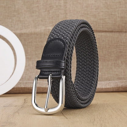 Unisex Woven Elastic Belt – Stretch Canvas Punch-Free Belt with Alloy Buckle