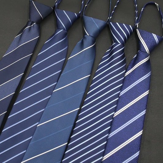 Men’s Formal Business Zipper Tie – Striped Jacquard Knot-Free Necktie
