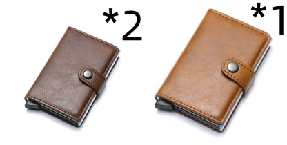 RFID Anti-Theft Vintage Wallet – PU Leather Card Holder with Aluminum Case & Pop-Up Design