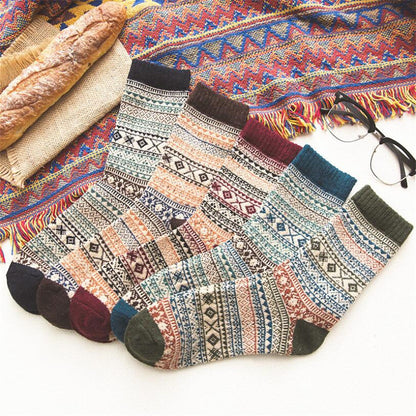 Winter Warm Stripe Wool Socks – 5 Pairs Thick Casual Business Socks for Men