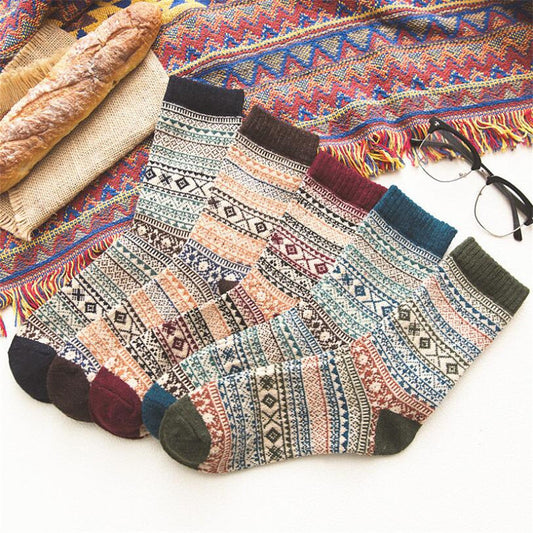 Winter Warm Stripe Wool Socks – 5 Pairs Thick Casual Business Socks for Men