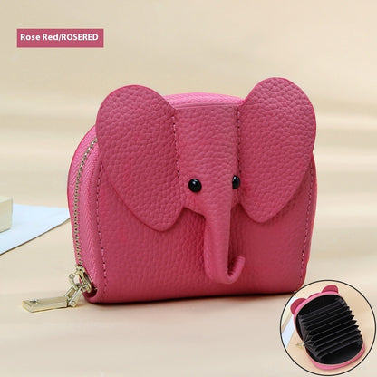 Creative Elephant Leather Card Holder Wallet – Genuine Leather Zipper Coin Purse for Men & Women