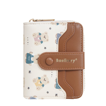 Short Women’s Wallet – Cute Little Bear Cartoon Printed PU Leather Coin Purse