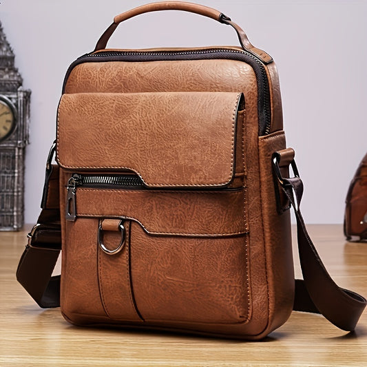 Men’s PU Leather Crossbody Messenger Bag – Casual Shoulder Handbag with Card Holder & Multi-Pockets