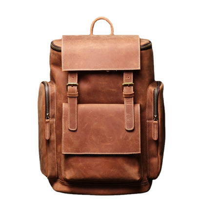 Retro Crazy Horse Leather Men’s Backpack – Large Capacity 15.6" Laptop Travel Bag, Genuine Cowhide Computer Backpack