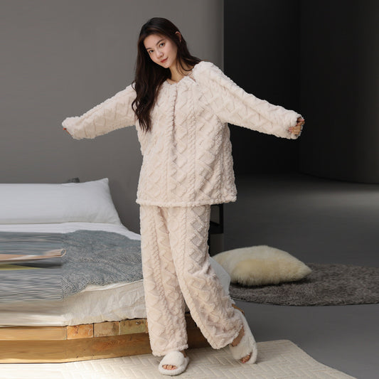 Women's Warm Winter Loungewear Set – Pullover Top & Trousers (M–XXL)