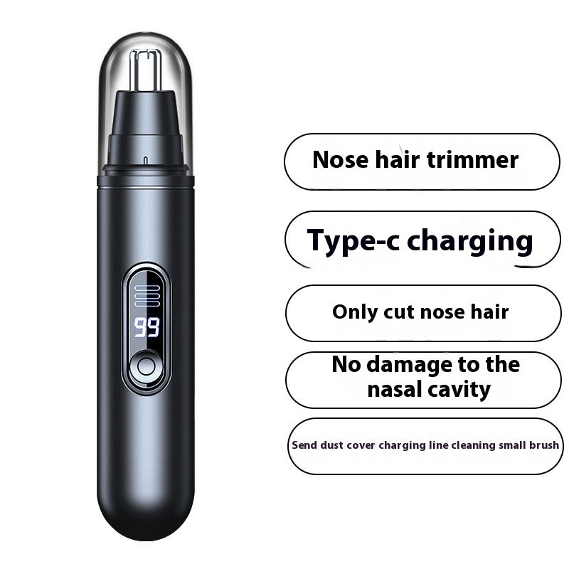 Men’s Electric Nose Hair Trimmer – LED Digital Display, Stainless Steel Blade, Rechargeable Grooming Device