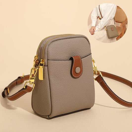 Women’s Leather Crossbody Phone Bag – Small Lychee Pattern Wallet Purse