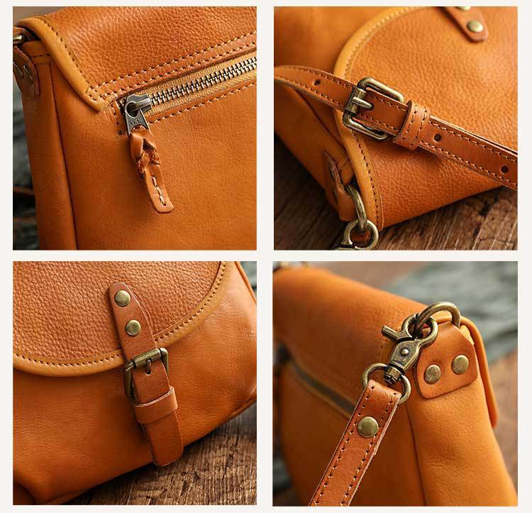 Handmade Retro Crossbody Bag – Vegetable Tanned Genuine Leather Bucket Purse for Women