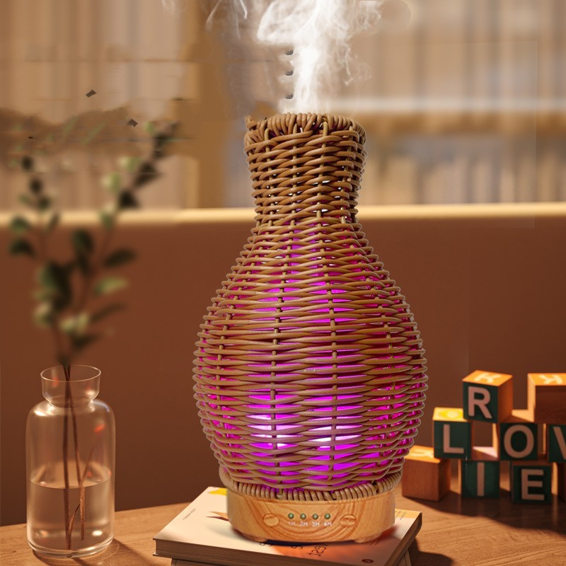 Rattan Cane Weaving Aromatherapy Diffuser – 120ml Ultrasonic Essential Oil Humidifier with Timer & Quiet Operation