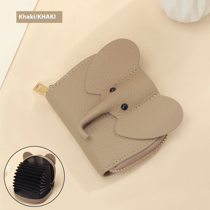 Creative Elephant Leather Card Holder Wallet – Genuine Leather Zipper Coin Purse for Men & Women
