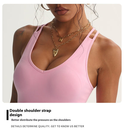 Peach Heart Cross Back Yoga Bra – Super Stretch Sports Bralette for Women