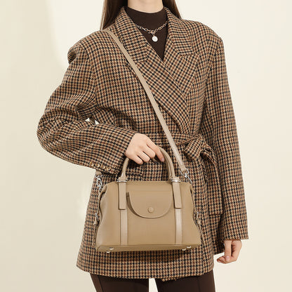 New Genuine Leather Ladies’ Handbag – Versatile Fashion Shoulder Bag with Lock Design