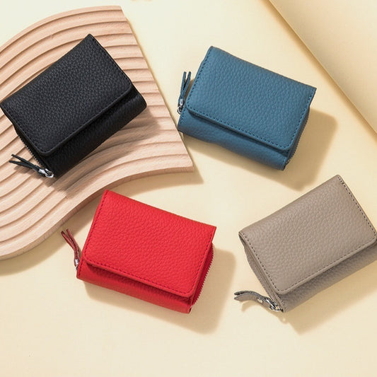 Women’s Leather Tri-fold RFID Wallet – Mini Large Capacity Coin & Card Holder