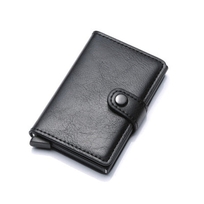 RFID Anti-Theft Vintage Wallet – PU Leather Card Holder with Aluminum Case & Pop-Up Design