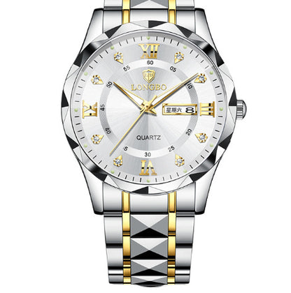 Waterproof Luminous Dual Calendar Watch – Men’s Business Stainless Steel Wristwatch
