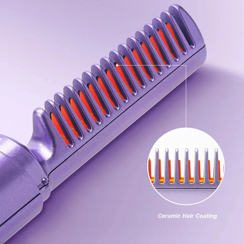 Professional Wireless Hair Straightener & Curler Comb – Portable Fast-Heating Negative Ion Styling Brush