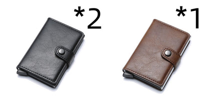 RFID Anti-Theft Vintage Wallet – PU Leather Card Holder with Aluminum Case & Pop-Up Design