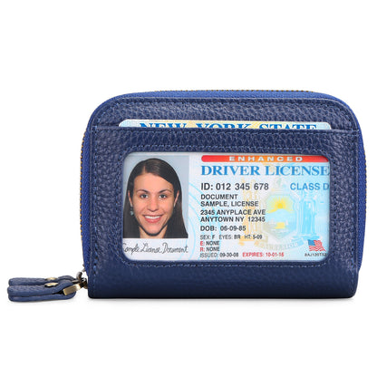 First Cowhide Double Layer Zipper Expanding Card Holder – Genuine Leather Anti-Theft Wallet with Gift Box