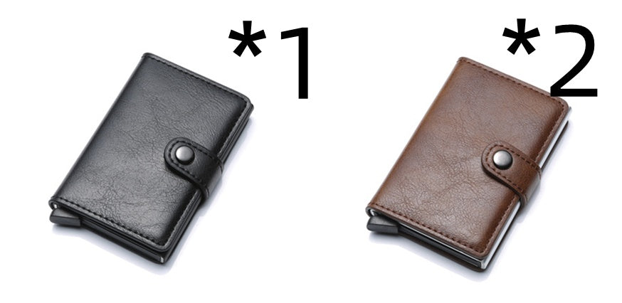 RFID Anti-Theft Vintage Wallet – PU Leather Card Holder with Aluminum Case & Pop-Up Design