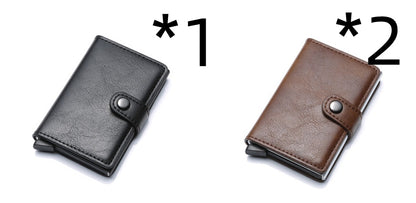 RFID Anti-Theft Vintage Wallet – PU Leather Card Holder with Aluminum Case & Pop-Up Design