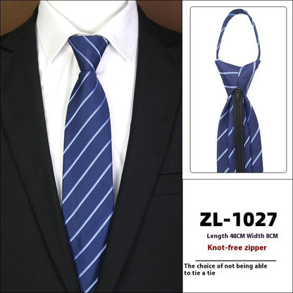 Men’s Formal Business Zipper Tie – Striped Jacquard Knot-Free Necktie