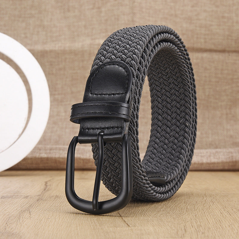 Unisex Woven Elastic Belt – Stretch Canvas Punch-Free Belt with Alloy Buckle